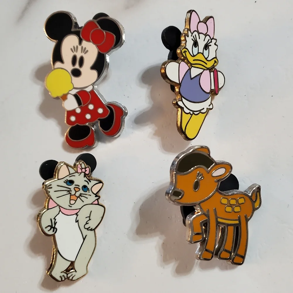 Lot of 4 Disney Pins Minnie Mouse, Daisy Duck, Marie & Bambi